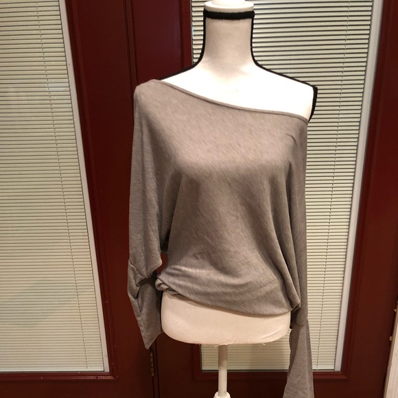 Gray dolman off the shoulder  top - Picture 3 of 5